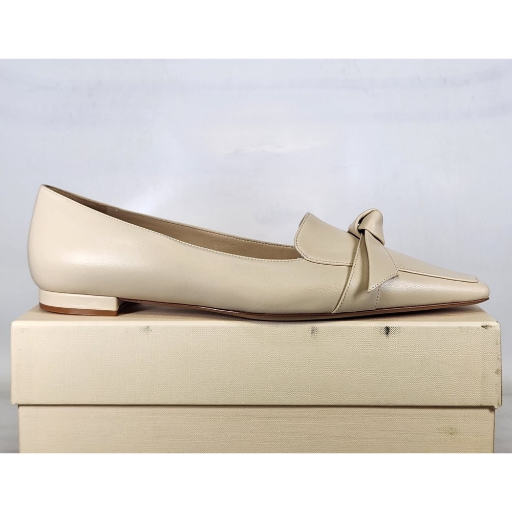 Alexandre Birman Clarita Square Loafer Women Size 41 Eggshell Nappa Leather Bow